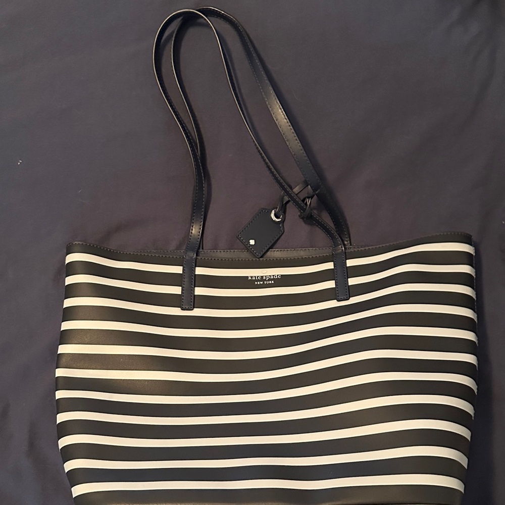 Kate Spade Black and Cream Wavy Stripe Tote